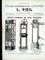 ►  MONTES-CHARGES Ets  COGNET VIEIL Rue D Dessous Des Berges PARIS 13e - Page Catalogue Technique 1928  (Env 22 X 30 Cm) - Máquinas