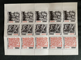 POLAND SOLIDARITY SOLIDARNOSC 1990 KPN 50TH ANNIVERSARY WW2 KATYN MASSACRE FULL SHEET OF 15 STAMPS WORLD WAR 2 - Solidarnosc-Vignetten