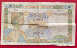 Beau Billet De 500 Francs La Paix JG.6-2-1941.JG. - 500 F 1940-1944 ''La Paix''