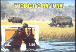 Mint S/S Fauna National Zoo, Hippopotamus, Rhinoceroses 2009  From Cuba - Rinoceronti