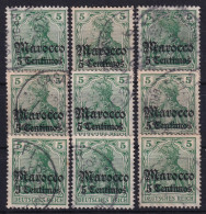 GERMAN OFFICES IN MAROCCO 1905 - Canceled - Mi 22, 35 - 9 Stamps - Morocco (offices)