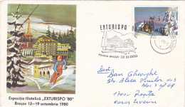 SKI RESORTS, HOTELS, CABLE CAR, TOURISM PHILATELIC EXHIBITION, SPECIAL COVER, 1980, ROMANIA - Lettres & Documents