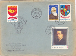RESITA STEEL FACTORY POSTMARK ON COVER, POST HORN, PAINTING, COAT OF ARMS, PERSONALITY STAMPS, 1983, ROMANIA - Cartas & Documentos