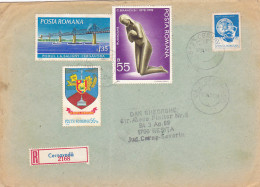 COAT OF ARMS, SCULPTURE, BRIDGE, POTTERY STAMPS ON REGISTERED COVER, 1984, ROMANIA - Covers & Documents