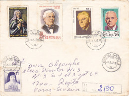 PERSONALITIES STAMPS ON REGISTERED COVER, 1987, ROMANIA - Cartas & Documentos