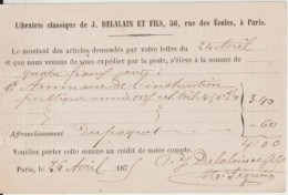 1875 - CP PRECURSEUR ENTIER CERES Avec REPIQUAGE PRIVE ! (LIBRAIRIE DELALAIN) De PARIS - Precursor Cards