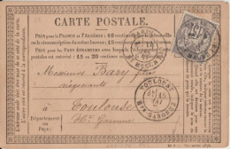 1877 - CP PRECURSEUR ENTIER SAGE N° CONTROLE 29 0 AU LIEU DE 2960 + REPIQUAGE PRIVE ! (CALLET LEFEBVRE & CO) De PARIS - Vorläufer