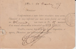 1877 - CP PRECURSEUR ENTIER SAGE Avec REPIQUAGE PRIVE ! (JOURNAL BIEN PUBLIC) De PARIS - Cartes Précurseurs