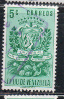 VENEZUELA 1951 COAT OF ARMS TACHIRA AND AGRICULTURAL PRODUCTS 5c USED USATO OBLITERE - Venezuela