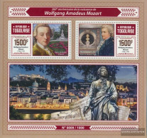 Togo Miniature Sheet 1259 (complete. Issue) Unmounted Mint / Never Hinged 2016 Wolfgang Amadeus Mozart - Togo (1960-...)