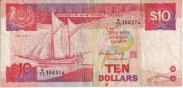BILLETE DE SINGAPORE DE 10 DOLLARS DEL AÑO 1988 (BANKNOTE) BARCO-SHIP - Singapour