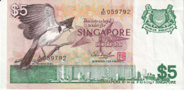 BILLETE DE SINGAPORE DE 5 DOLLARS DEL AÑO 1976 (BANKNOTE) PAJARO-BIRD - Singapur