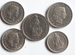 5 X ZWITSERLAND /Suisse :10 Rappen 1960&61 / 20 Rappen& 1 Franc 1991 / 1/2 Franc 1968 - Autres & Non Classés