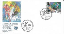 Env Fdc Nations Unies, Vienne, 1988, La Santé Par Le Sport, Tennis, Ski - FDC