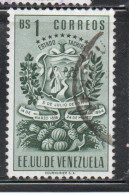 VENEZUELA 1951 COAT OF ARMS TACHIRA AND AGRICULTURAL PRODUCTS 1b USED USATO OBLITERE - Venezuela