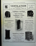 ► VENTILATEUR NDUSTRIEL   SAV AVenue Daumesnil Paris  - Page Catalogue Technique 1928  (Env 22 X 30 Cm) - Machines