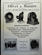 ► ASPIRATEUR  INDUSTRIEL  à SCIURES ETs OLIVET & MAZARS  - Page Catalogue Technique 1928  (Env 22 X 30 Cm) - Tools
