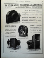 ► VENTILATION INDUSTRIELLE & MINIERE   - Page Catalogue Technique 1928  (Env 22 X 30 Cm) - Máquinas