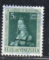 VENEZUELA 1951 AIR POST MAIL AIRMAIL QUEEN ISABELLA I OF SPAIN 5c USED USATO OBLITERE' - Venezuela