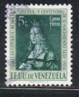 VENEZUELA 1951 AIR POST MAIL AIRMAIL QUEEN ISABELLA I OF SPAIN 5c USED USATO OBLITERE' - Venezuela