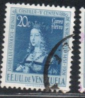 VENEZUELA 1951 AIR POST MAIL AIRMAIL QUEEN ISABELLA I OF SPAIN 20c USED USATO OBLITERE' - Venezuela