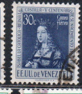 VENEZUELA 1951 AIR POST MAIL AIRMAIL QUEEN ISABELLA I OF SPAIN 30c USED USATO OBLITERE' - Venezuela