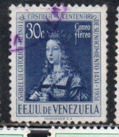 VENEZUELA 1951 AIR POST MAIL AIRMAIL QUEEN ISABELLA I OF SPAIN 30c USED USATO OBLITERE' - Venezuela