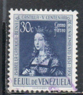 VENEZUELA 1951 AIR POST MAIL AIRMAIL QUEEN ISABELLA I OF SPAIN 30c USED USATO OBLITERE' - Venezuela