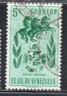 VENEZUELA 1953 1954 COAT OF ARMS MONAGAS AND HORSES 5c USED USATO OBLITERE - Venezuela