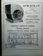 ► APPAREILS VENTILATEUR Ets STRACK & CIE Ateliers SURESNES - Page Catalogue Technique 1928  (Env 22 X 30 Cm) - Tools