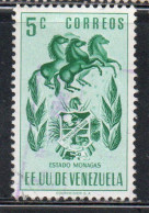 VENEZUELA 1953 1954 COAT OF ARMS MONAGAS AND HORSES 5c USED USATO OBLITERE - Venezuela