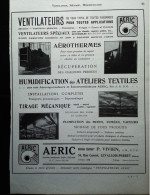 ► AEROTHERMES Ets AERIC Rue Carnot LEVALLOIS PERRET - Page Catalogue Technique 1928  (Env 22 X 30 Cm) - Máquinas