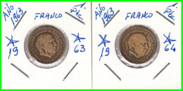 ESPAÑA ( EUROPA ) 2 MONEDAS DE 1 PESETA AÑO 1963 DIFERENTES AÑOS DEL CAUDILLO DE ESPAÑA GENERAL FRANCO - 1 Peseta