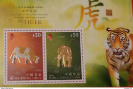 China Hong Kong 2010 Gold Tiger Ox New Year Stamp S/S MNH - Ungebraucht
