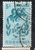 VENEZUELA 1953 1954 AIR POST MAIL AIRMAIL COAT OF ARMS MONAGAS AND HORSES 5c USED USATO OBLITERE' - Venezuela