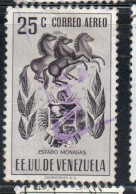 VENEZUELA 1953 1954 AIR POST MAIL AIRMAIL COAT OF ARMS MONAGAS AND HORSES 25c USED USATO OBLITERE' - Venezuela