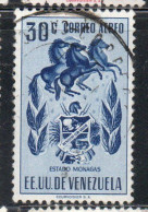 VENEZUELA 1953 1954 AIR POST MAIL AIRMAIL COAT OF ARMS MONAGAS AND HORSES 30c USED USATO OBLITERE' - Venezuela