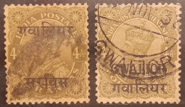 British India GWALIOR STATE 1928 - 1949 King George V KGV 4a Two Different Shades As Per Scan - Gwalior