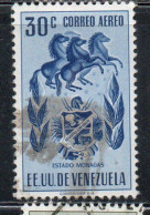 VENEZUELA 1953 1954 AIR POST MAIL AIRMAIL COAT OF ARMS MONAGAS AND HORSES 30c USED USATO OBLITERE' - Venezuela