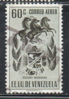 VENEZUELA 1953 1954 AIR POST MAIL AIRMAIL COAT OF ARMS MONAGAS AND HORSES 60c USED USATO OBLITERE' - Venezuela