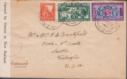 1942. New Zealand. Fine Small Censored Cover To Seattle, Washington, USA With 2 D + ½ D And ... (MICHEL 255+) - JF535729 - Storia Postale