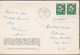 1968. New Zealand. Fine Postcard (THE KIWI BIRD) To USA With Pair 5 C Flowers (Celmisia Coria... (MICHEL 398) - JF535731 - Cartas & Documentos