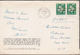 1968. New Zealand. Fine Postcard (THE KIWI BIRD) To USA With Pair 5 C Flowers (Celmisia Coria... (MICHEL 398) - JF535731 - Storia Postale