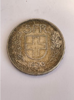 1933 Swiss 5 Francs Coin, Silver (0.835) Coin, Toned, XF Extremely Fine - Autres & Non Classés