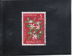 FLEURS DE MANDARINIER 5P  ROUGE-CARMIN VERT-JAUNE/ROSE   OBLITéRé N° 372 YVERT ET TELLIER 1953 - Oblitérés