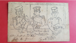 Carte Postale Ancienne Dessinée Main  ,3 Militaires , Qui Boit Une Chope , Qui Fume La Pipe , Cire Les Pompes - Humour