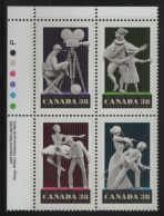 Canada 1989 MNH Sc 1255a 38c Film, Dance, Music, Performers UL Plate Block - Plate Number & Inscriptions