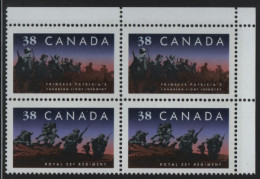 Canada 1989 MNH Sc 1250a 38c Infantry Regiments UR Plate Block Blank - Plate Number & Inscriptions