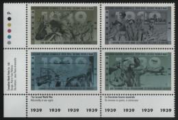 Canada 1989 MNH Sc 1263a 38c At War Again WWII LL Plate Block - Plate Number & Inscriptions