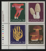 Canada 1989 MNH Sc 1248a 38c Mushrooms LL Plate Block - Plate Number & Inscriptions